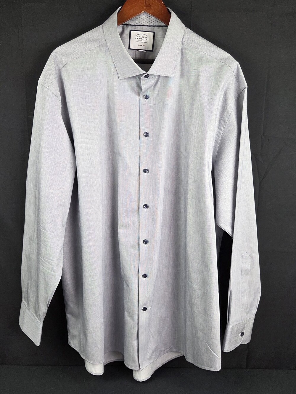 Charles Tyrwhitt Dress Shirt Mens 19 37 Gray Long Sleeve Button Up Solid Classic